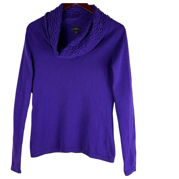 Privé Cashmere Sweater Pullover Sz Small Purple Cowl Neck Quiet Luxury SOFT - Picture 2 of 3
